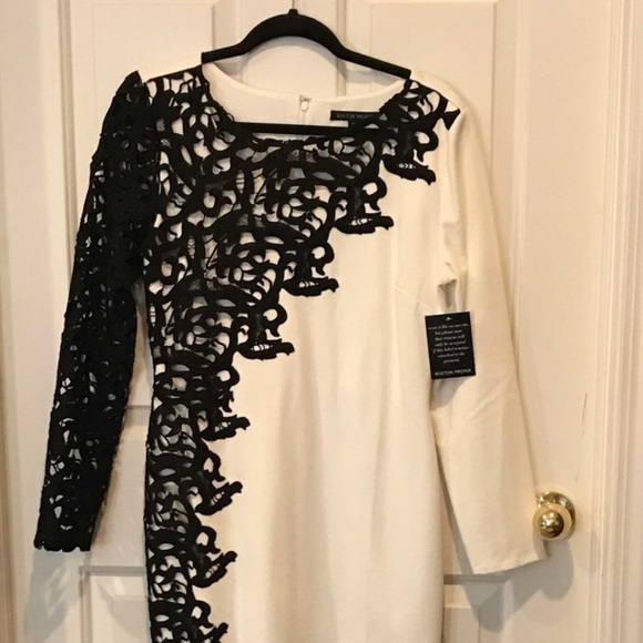 SOLD - Boston Proper Sz 10 Ivory Black Lace Dress NWT - Picture 2 of 5